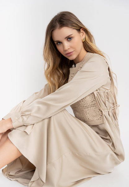 Midi Satin Shirt Dress