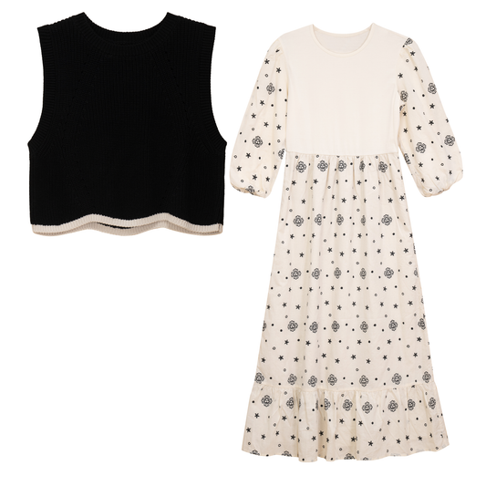 Embroidered Dress with Vest
