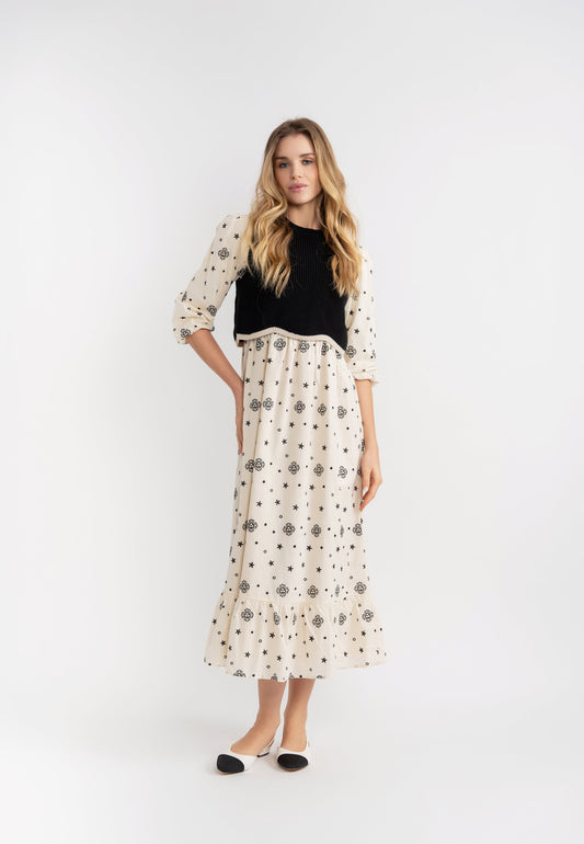 Embroidered Dress with Vest
