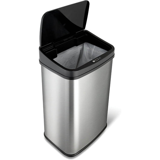 Silver/Black 13-Gallon Stainless Steel Kitchen Trash Can with Motion | Kitchen [Metal] | Kitchen + Metal