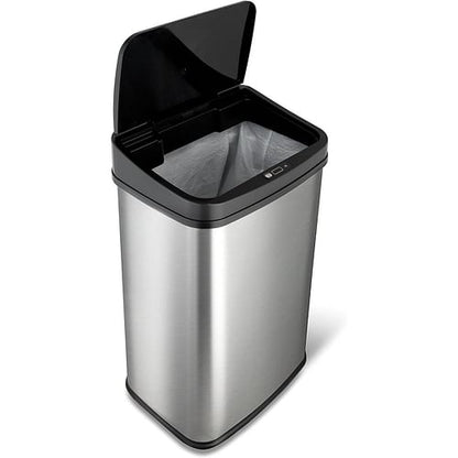 Silver/Black 13-Gallon Stainless Steel Kitchen Trash Can with Motion | Kitchen [Metal] | Kitchen + Metal