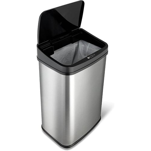 Silver/Black 13-Gallon Stainless Steel Kitchen Trash Can with Motion | Kitchen [Metal] | Kitchen + Metal