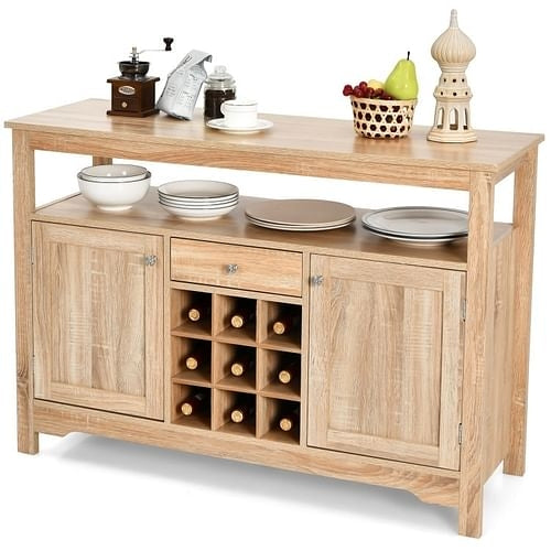 Wood Sideboard Dining Buffet Server Cabinet with Wine Rack and Storage | Kitchen + Metal
