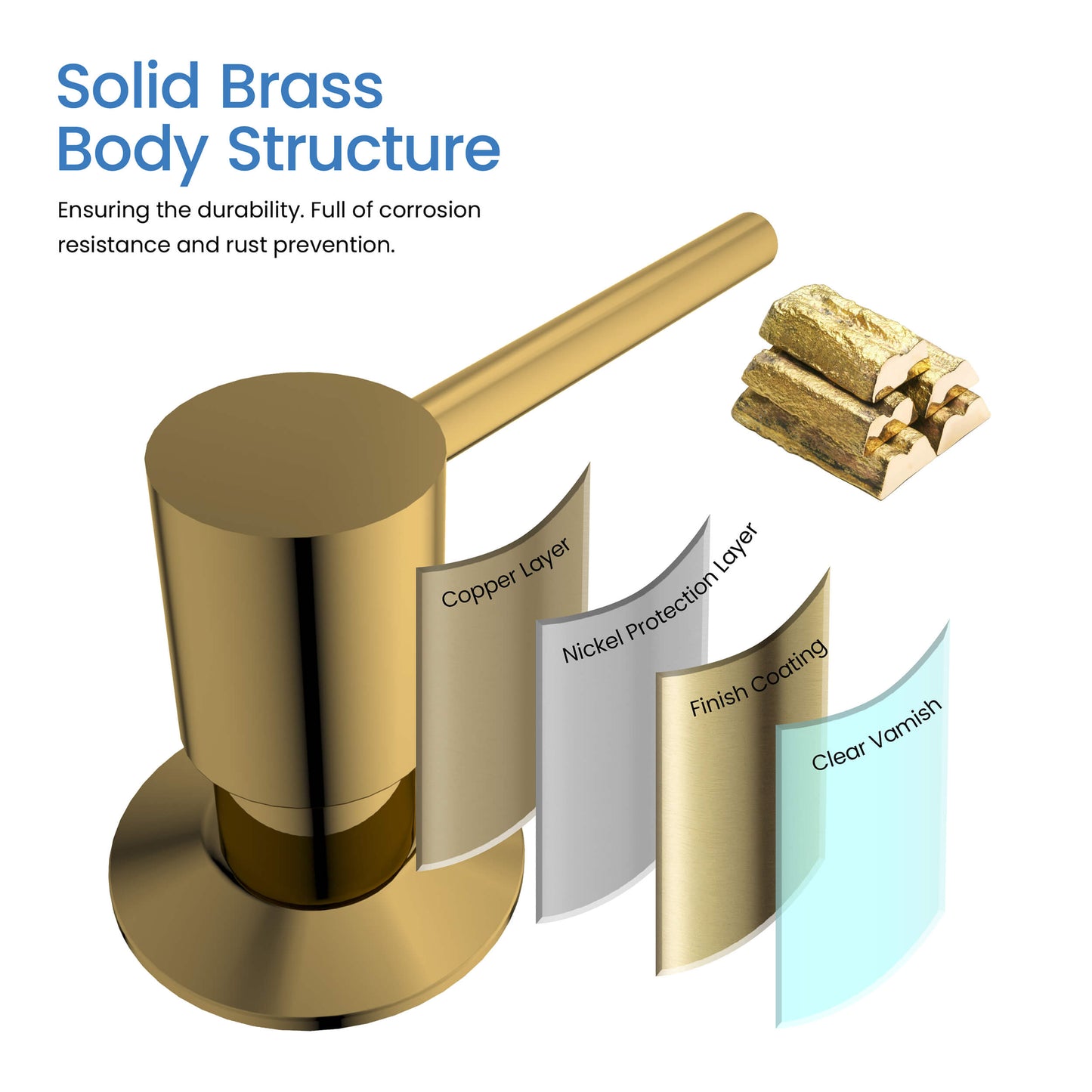 Kitchen Lead Free Solid Brass Construction Soap Dispenser