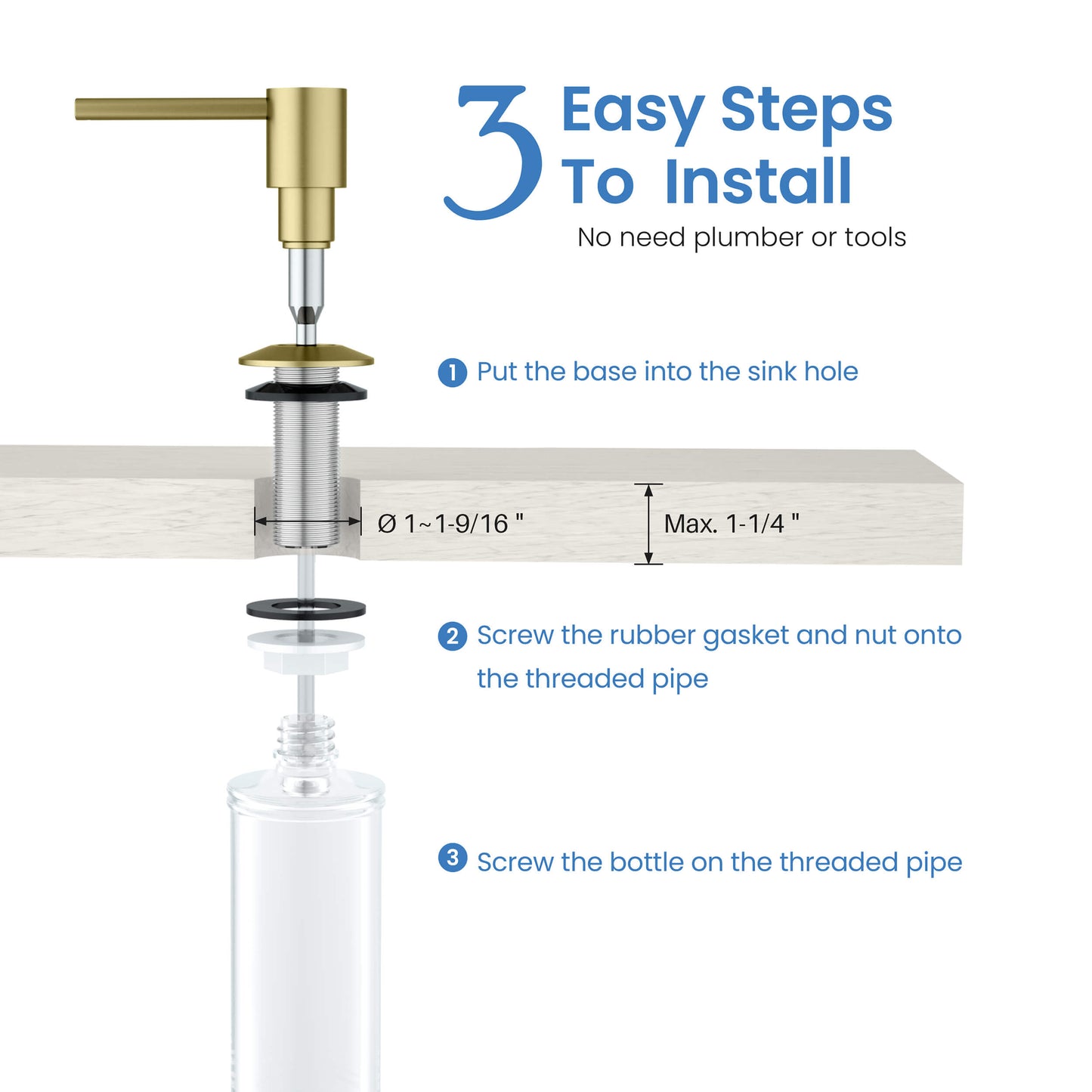 Kitchen Lead Free Solid Brass Construction Soap Dispenser