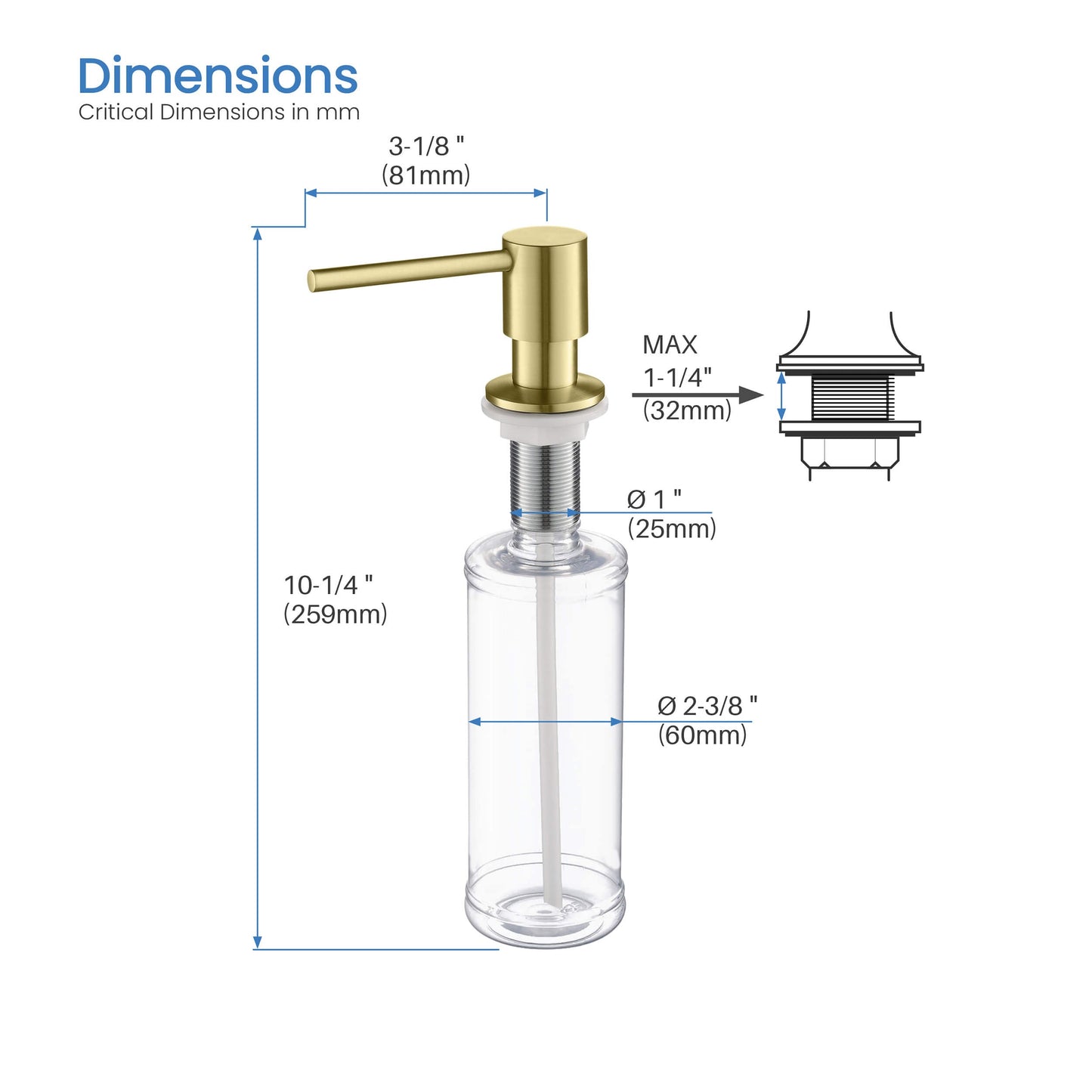 Kitchen Lead Free Solid Brass Construction Soap Dispenser