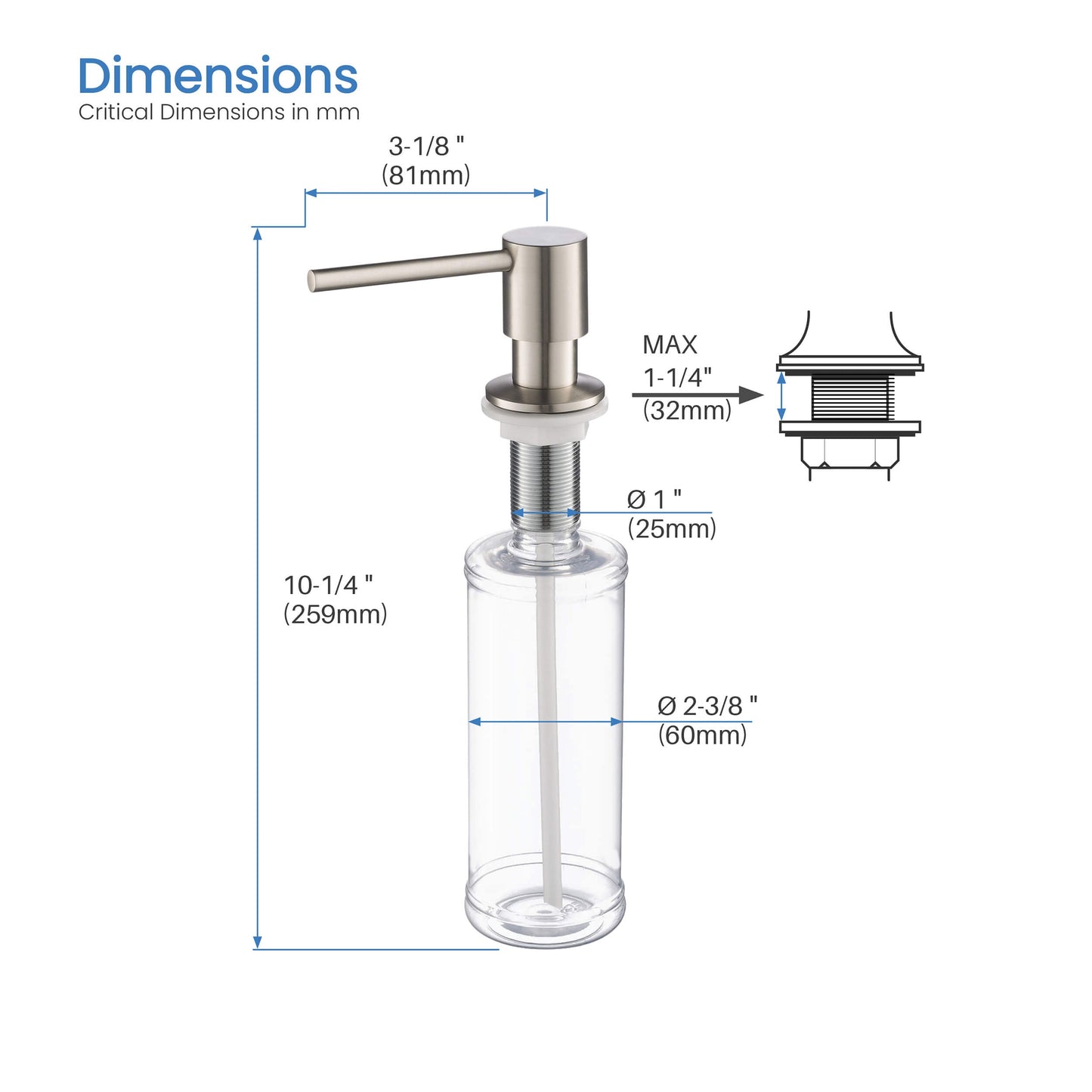 Kitchen Lead Free Solid Brass Construction Soap Dispenser