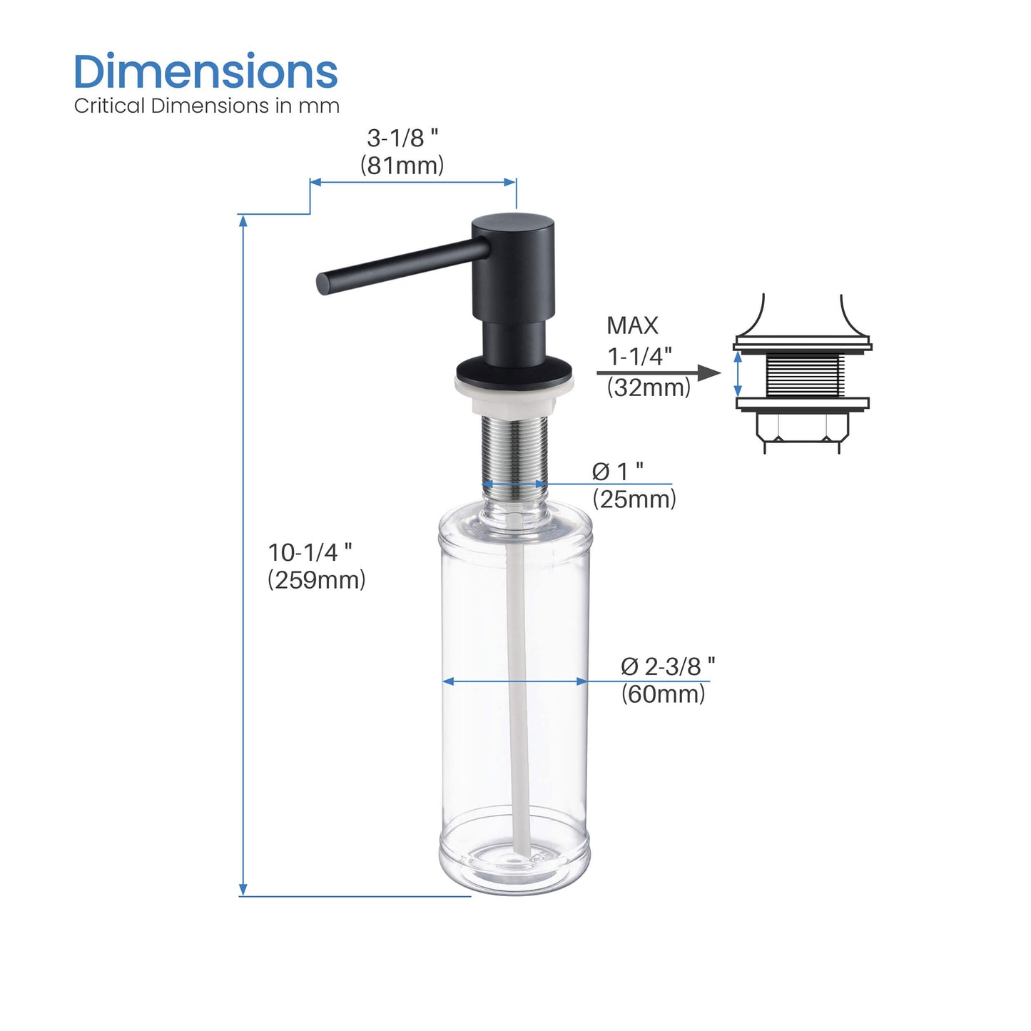 Kitchen Lead Free Solid Brass Construction Soap Dispenser