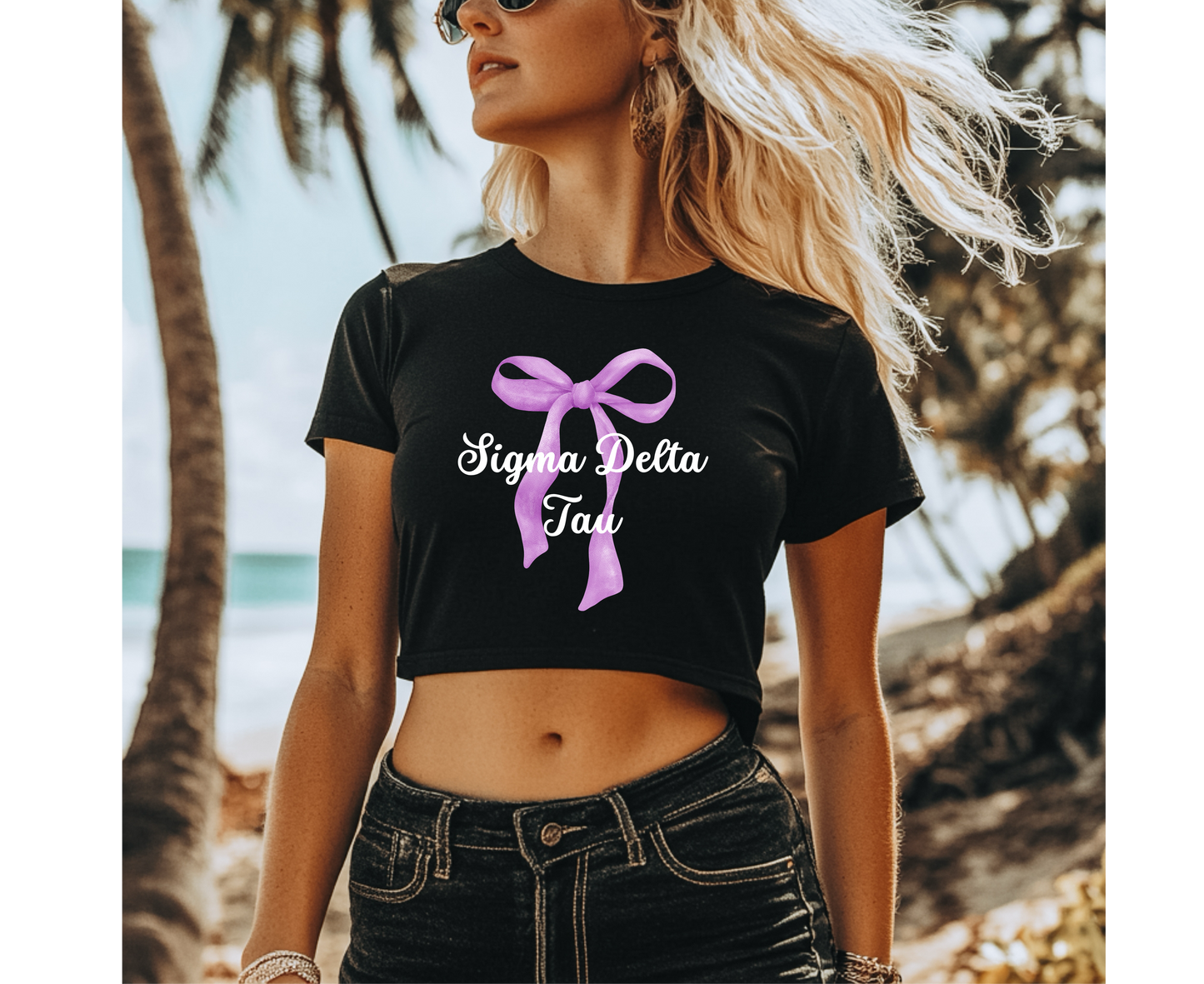 Customizable: Purple Coquette Bow Flowy Cropped T-Shirt