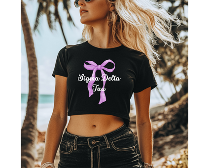 Customizable: Purple Coquette Bow Flowy Cropped T-Shirt