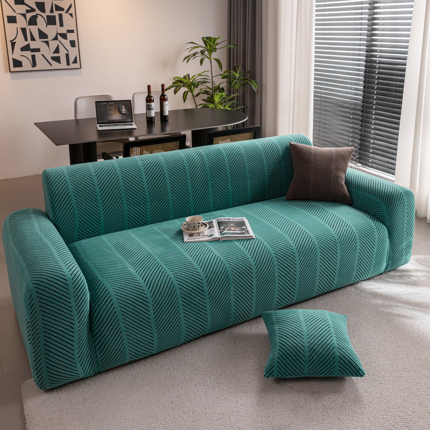 High Stretch Chevron Sofa Cover, Soft Washable Textured Jacquard Slipcover for Couch