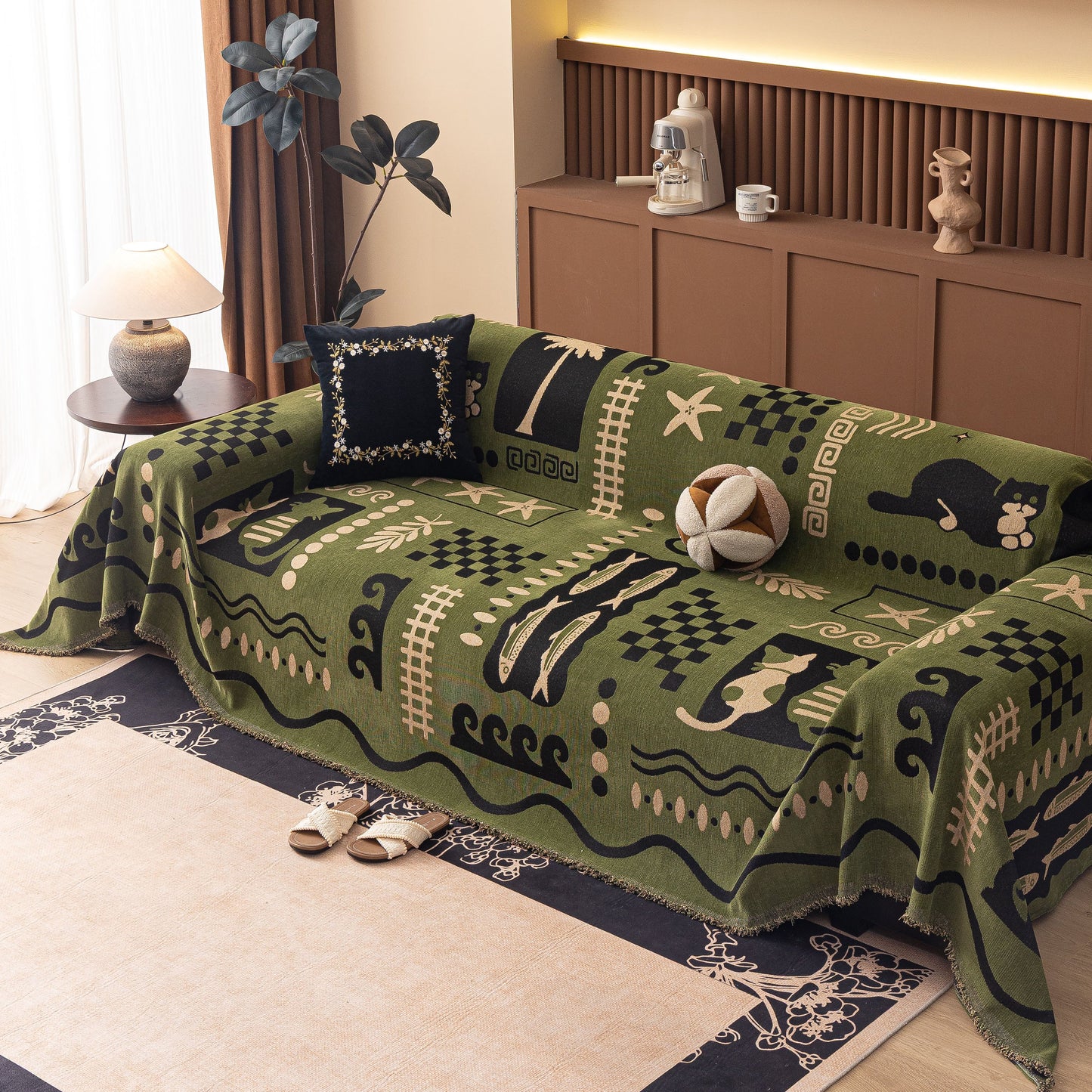 Boho Chic Woven Throw Blanket for Couch, Washable Couch Cover for Pets, Dogs, Cats