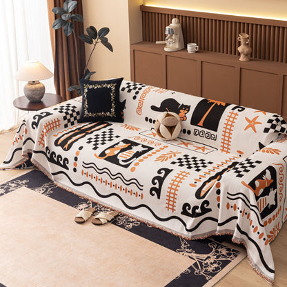 Boho Chic Woven Throw Blanket for Couch, Washable Couch Cover for Pets, Dogs, Cats