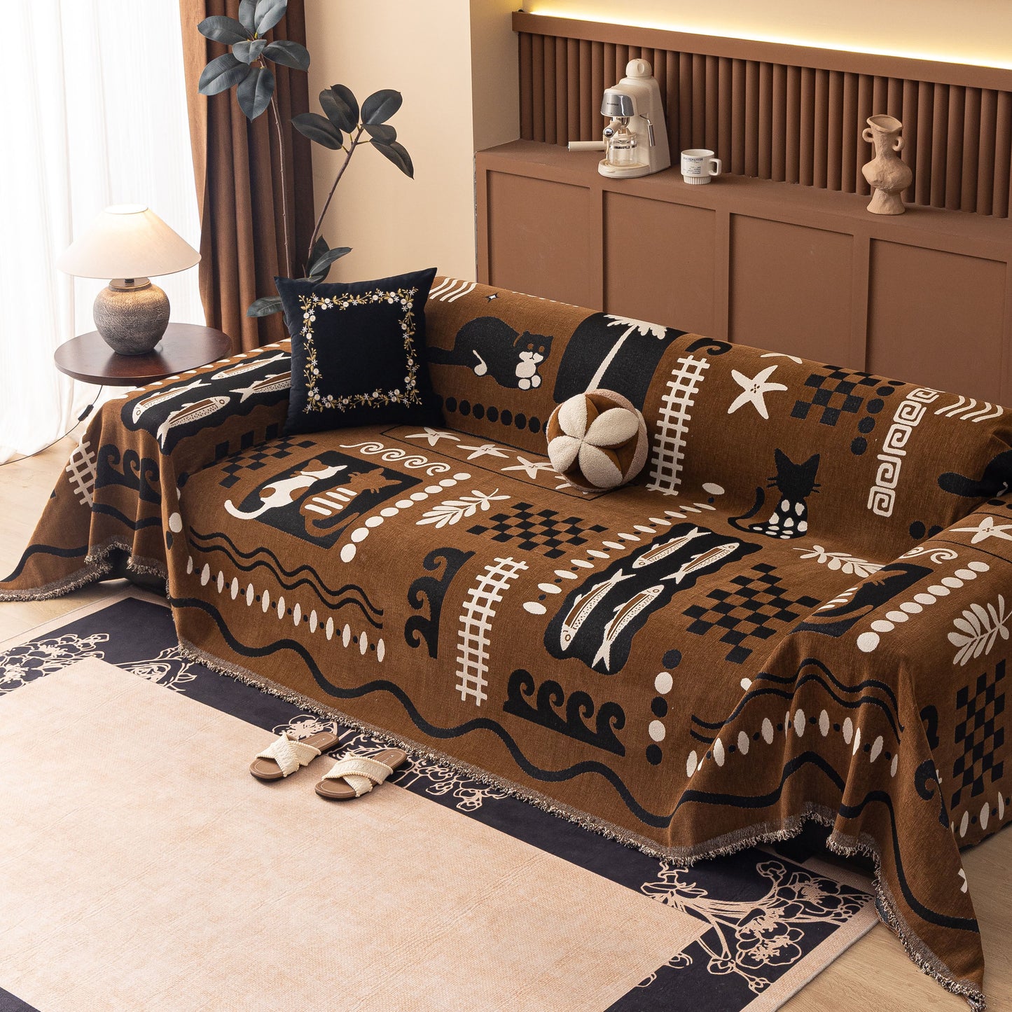 Boho Chic Woven Throw Blanket for Couch, Washable Couch Cover for Pets, Dogs, Cats