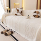 Plush Sherpa Fleece Sofa Cover with 3D Cable Knit Texture, Soft Cozy Throw Blanket