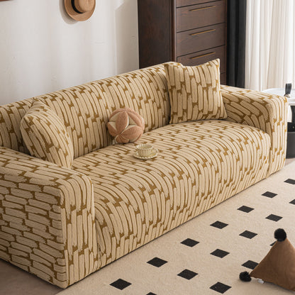 Plush Fleece Stretch Sofa Cover, Super Soft Textured Geometric Couch Slipcover