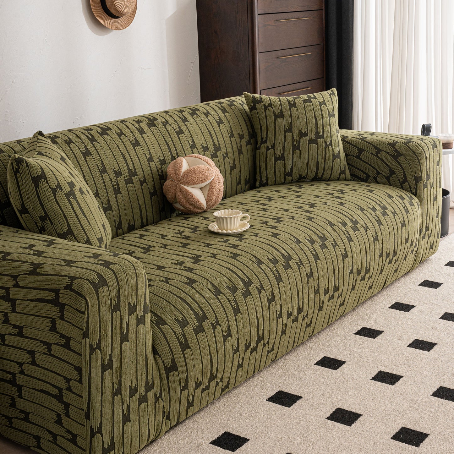 Plush Fleece Stretch Sofa Cover, Super Soft Textured Geometric Couch Slipcover