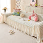 Cute Dotted Stripe Couch Protector, Non-Slip Washable Sofa Cover with Ruffled Skirt