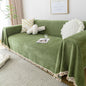 Boho Herringbone Sofa Throw Blanket with Pom Pom Tassels Stylish Furniture Slipcover