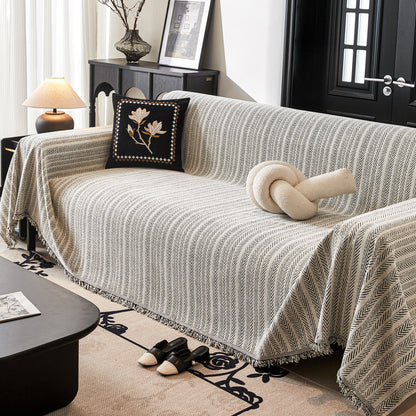 Herringbone Chenille Couch Cover Blanket Soft Durable Throw Sofa Protector with Tassel
