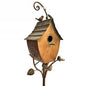 Outdoor Powder Coated Iron Birdhouse with 3-Prong Garden Stake in Copper Finish