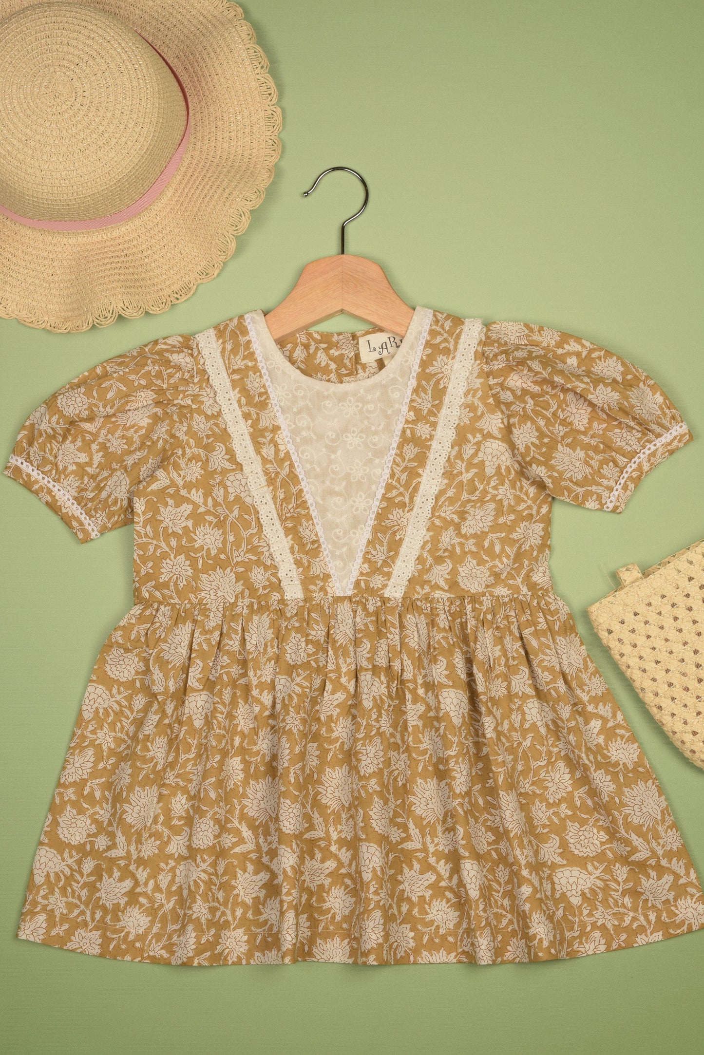 Embroidered fabric V shape Yoke Dress