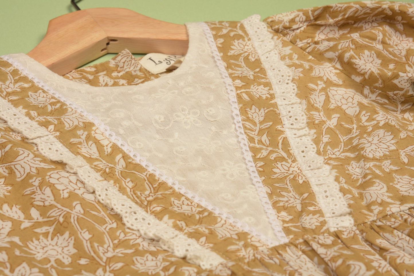 Embroidered fabric V shape Yoke Dress