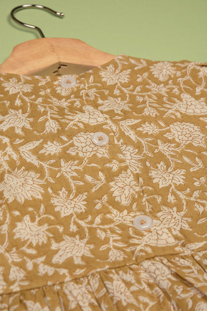 Embroidered fabric V shape Yoke Dress