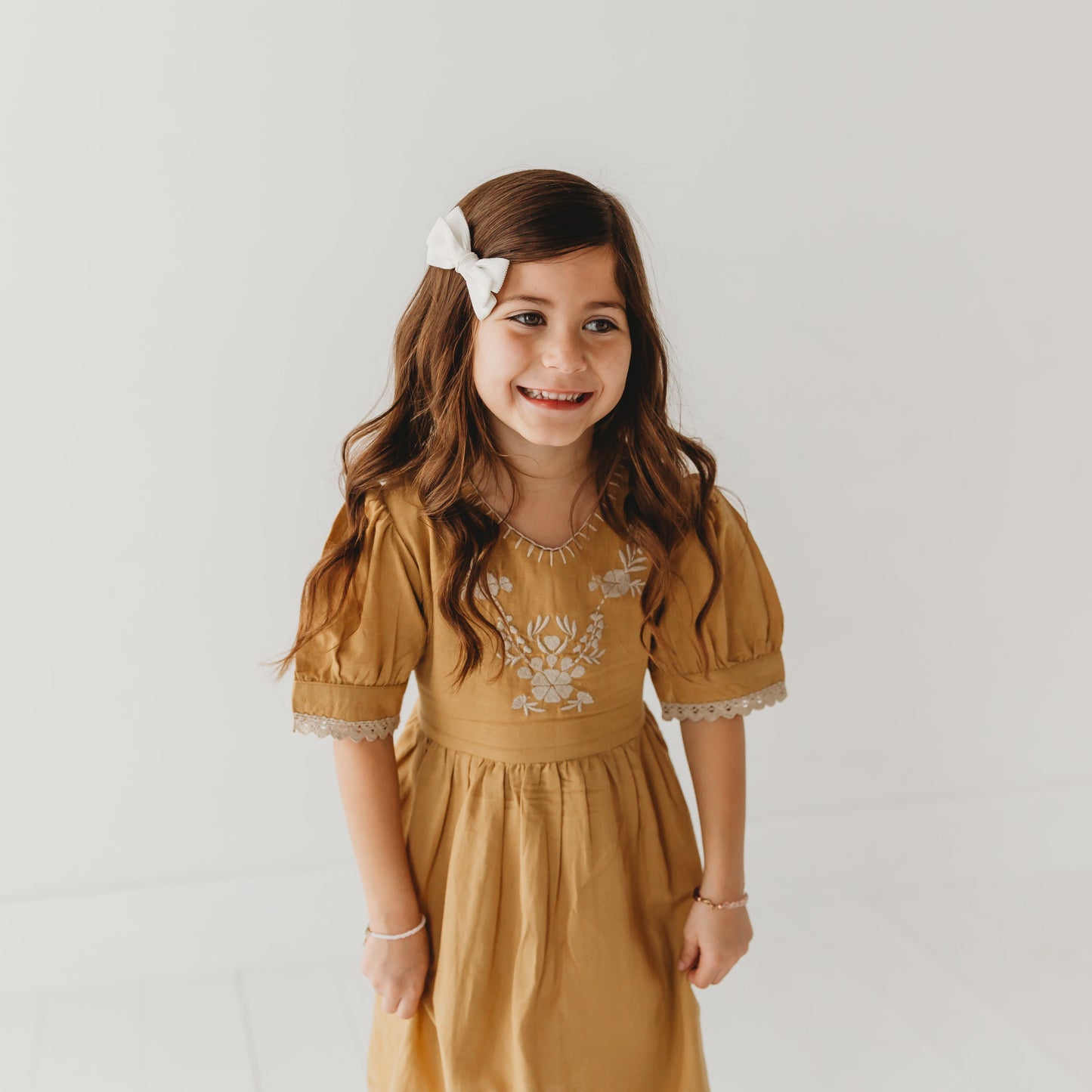 Embroidered yoke with Puff Sleeves