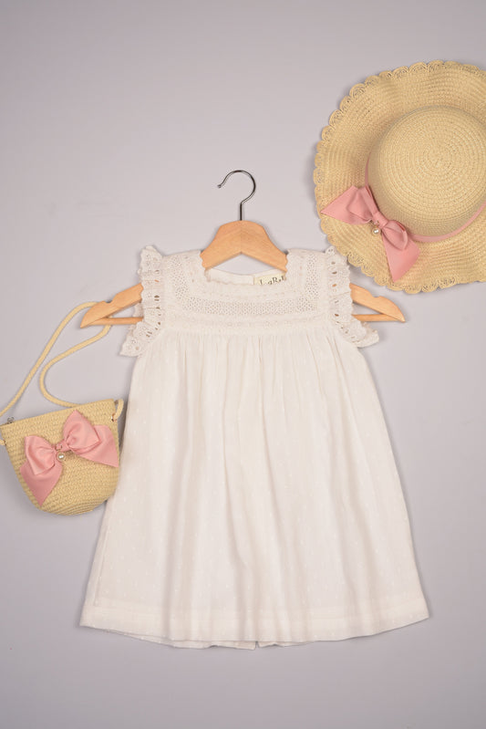 Off-white Lace Yoke Girl's Dobby Dress