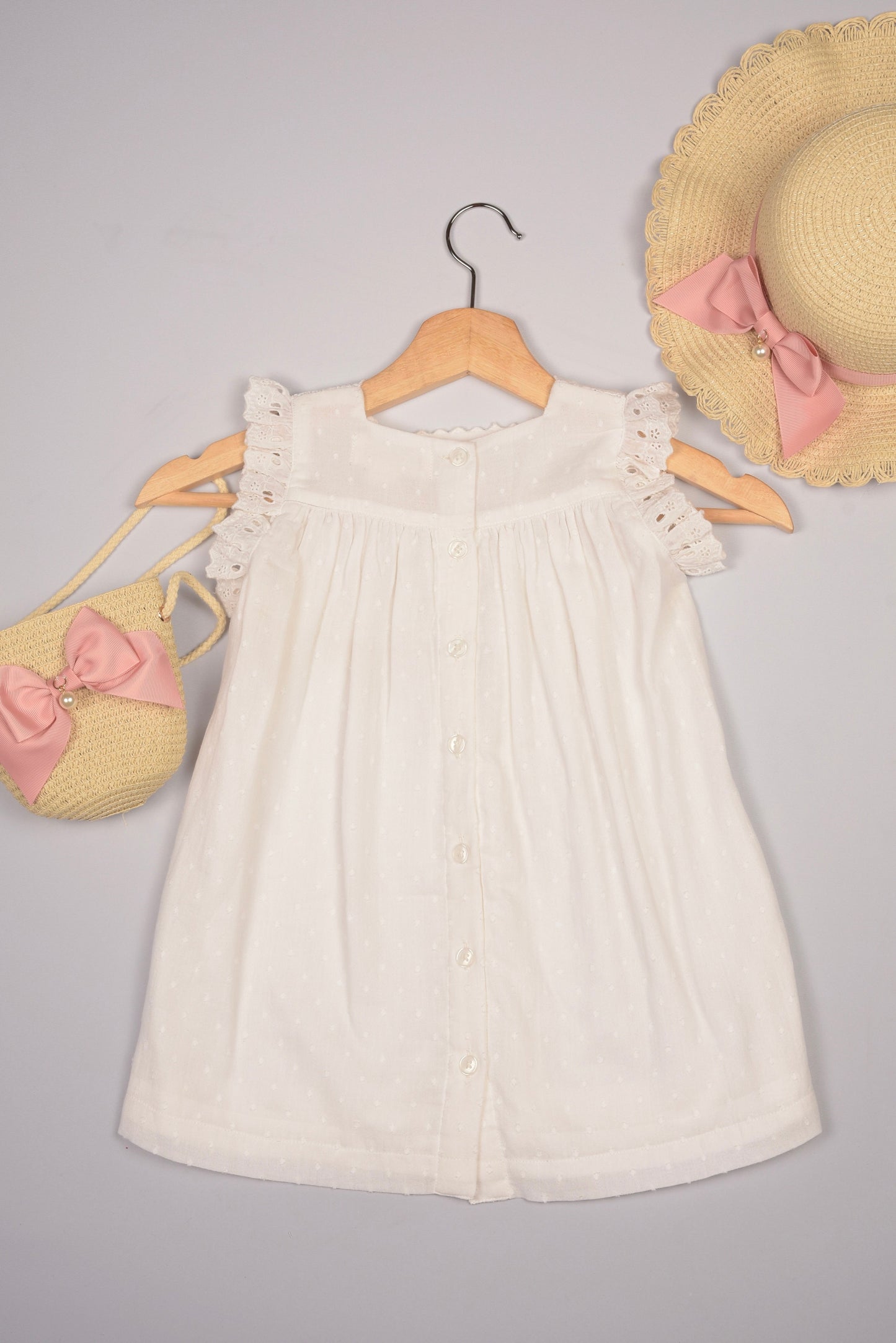 Off-white Lace Yoke Girl's Dobby Dress
