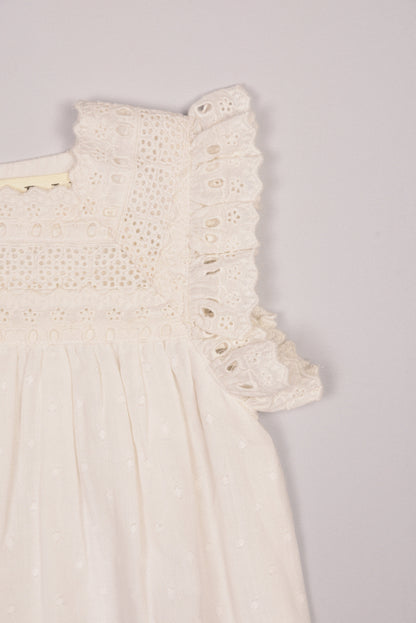 Off-white Lace Yoke Girl's Dobby Dress