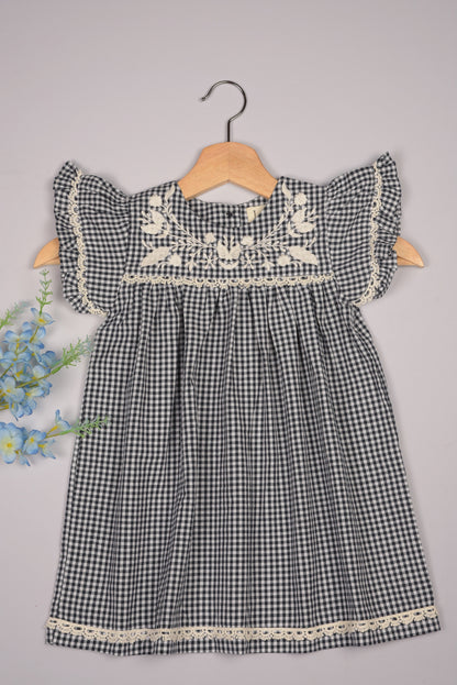 Embroidered Yoke Eith Ruffle Sleeves  Dress