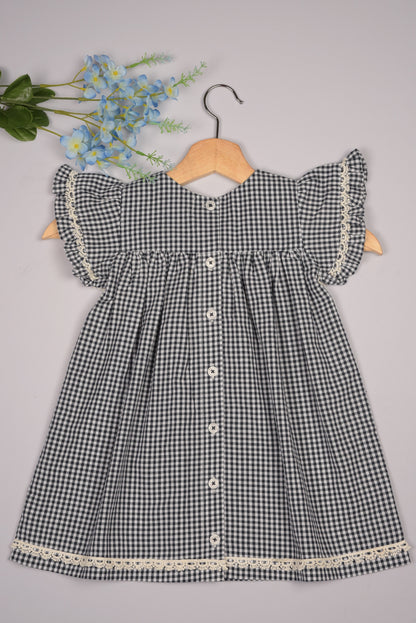 Embroidered Yoke Eith Ruffle Sleeves  Dress