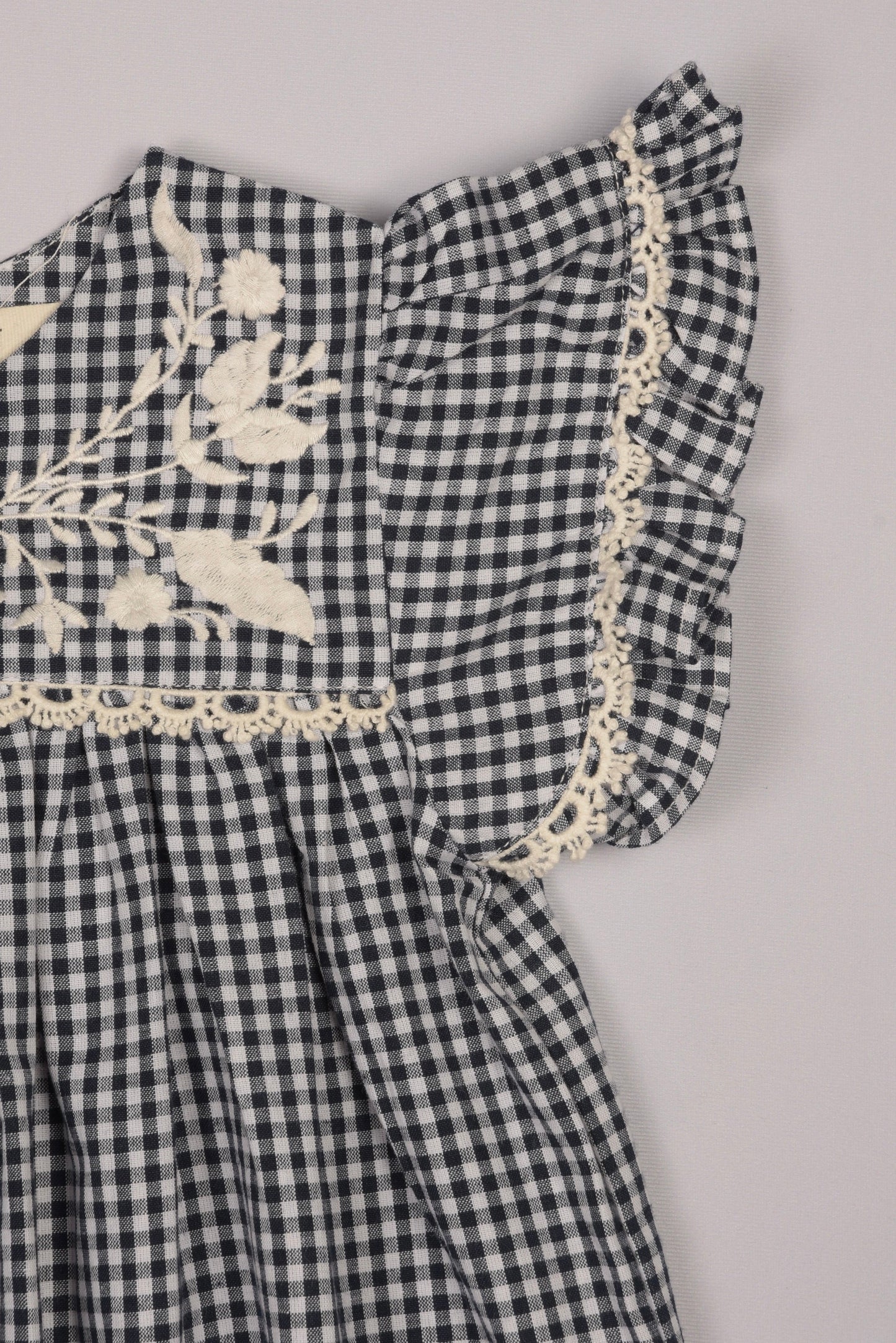 Embroidered Yoke Eith Ruffle Sleeves  Dress