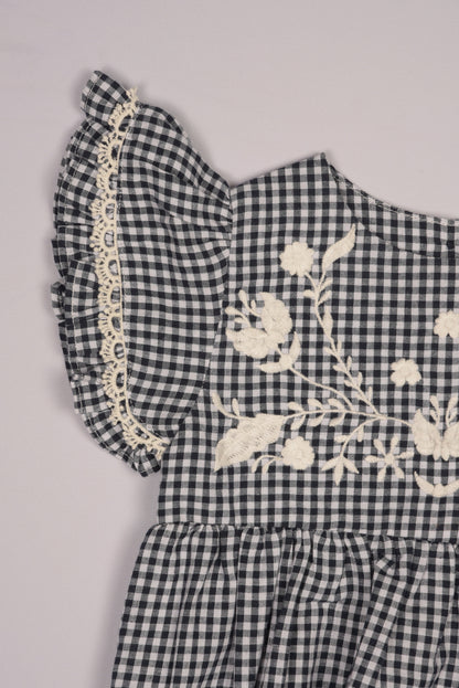 Embroidered Yoke Eith Ruffle Sleeves Romper