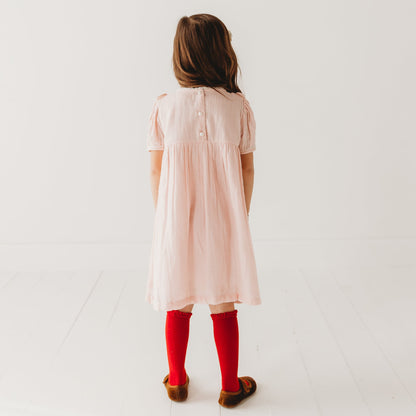 Strawberry Embroidered Dress in Pale Pink