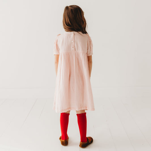 Strawberry Embroidered Dress in Pale Pink