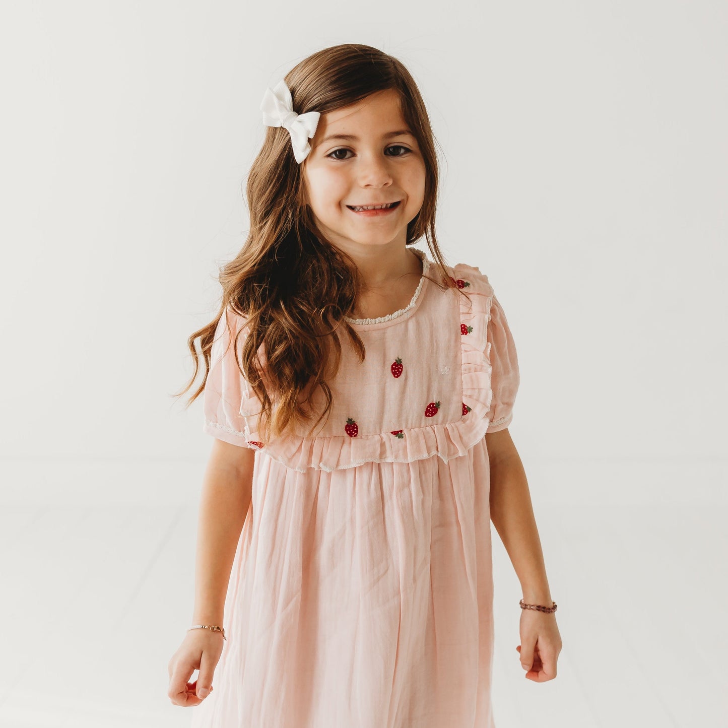 Strawberry Embroidered Dress in Pale Pink