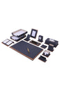 MOOG Star Lux Leather Desk Set -Walnut Wood Combination - Green -14 PCS