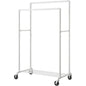 Heavy Duty White Pipe Double-Rod Garment Clothes Rack with Locking Wheels