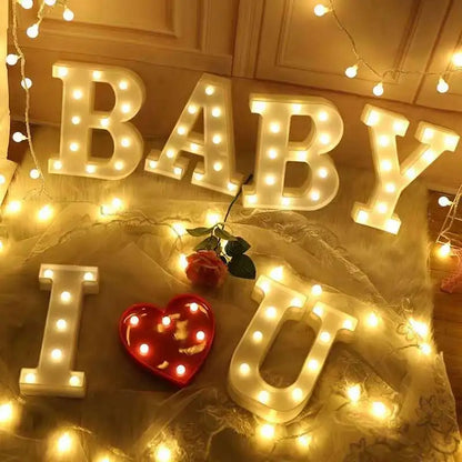 Decorative Letters Alphabet Letter LED Lights Luminous Number Lamp Night Light Wedding Proposal Party Baby Bedroom Decoration