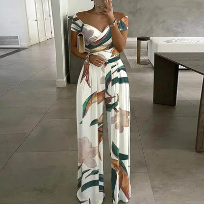 Fashion Printed Off-shoulder Jumpsuit for Women - Casual High-waist Sleeveless One-shoulder Jumpsuit