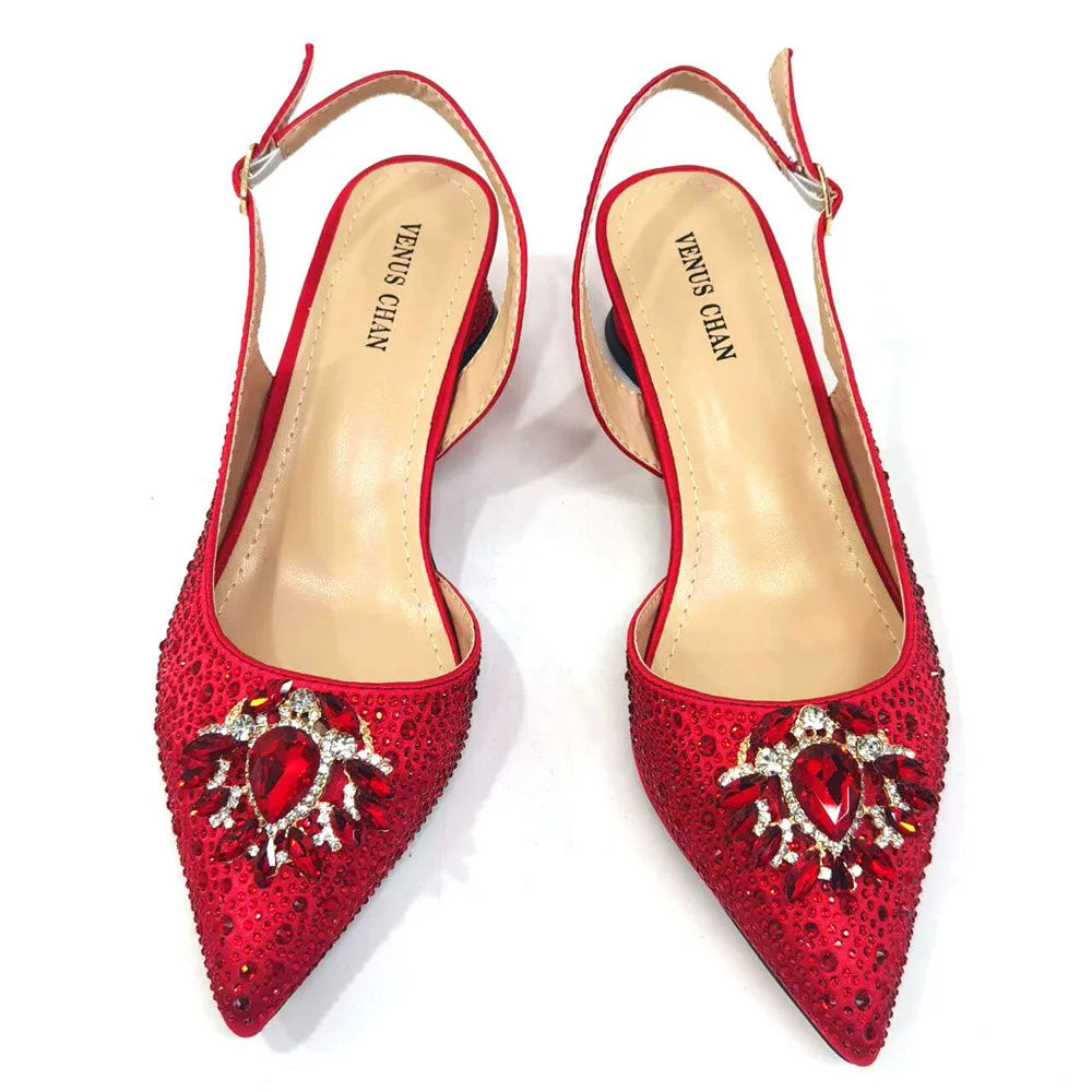 Design Pointed Toe Thin Heels Ladies Shoes Matching Bag Set