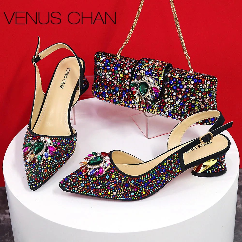 Design Pointed Toe Thin Heels Ladies Shoes Matching Bag Set
