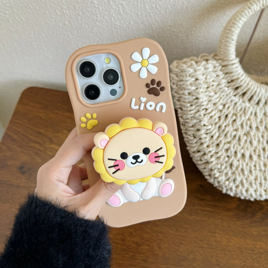 Cute Sunflower Lion Soft Silicone Case Cover With Stand Holder For Phone Case