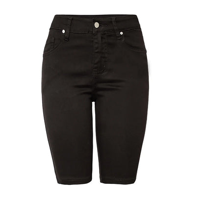 Casual Retro Black High Waist Denim Shorts for Women - Knee-long Summer Shorts