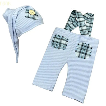 090B Baby Hat Overalls Outfit Newborns Photo Clothes Fashion Photography Props for Infant Photo Costume Clothing