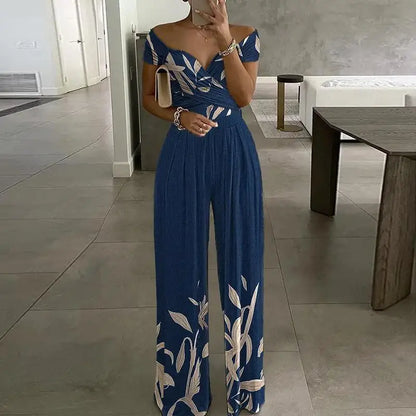 Fashion Printed Off-shoulder Jumpsuit for Women - Casual High-waist Sleeveless One-shoulder Jumpsuit