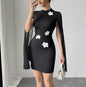 Elegant Cape-Sleeve Dress - 2025 Office Lady Pearl Chiffon Party Dress